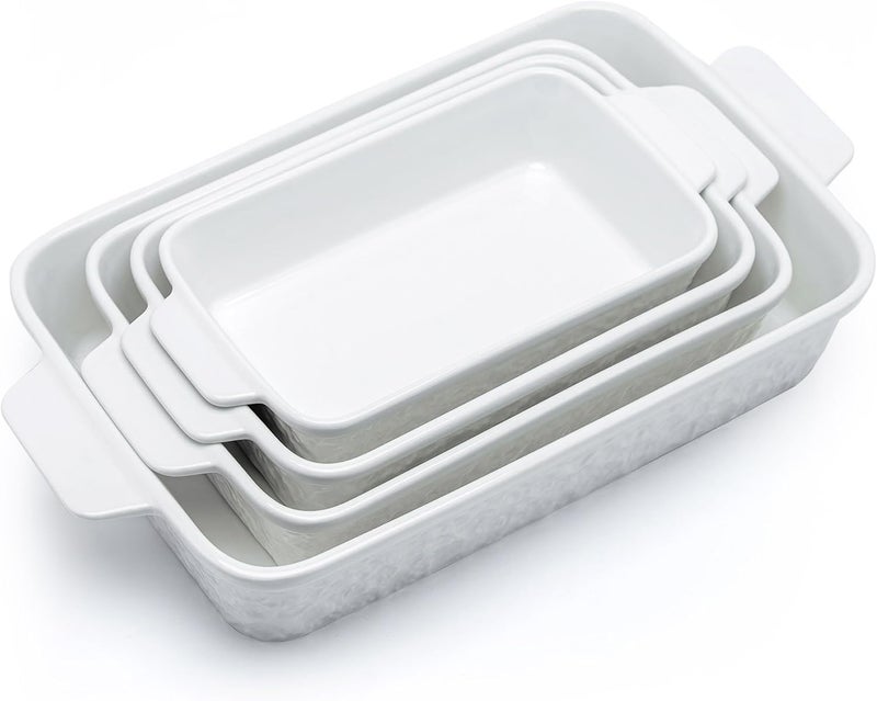Dafuceramic Casserole Dishes for Oven, Baking Dishes, Ceramic Bakeware Sets of 4, Rectangular Baking Pan Set with Handles for Baking, Casserole, Kitchen, Wedding Gift,White - Image 1